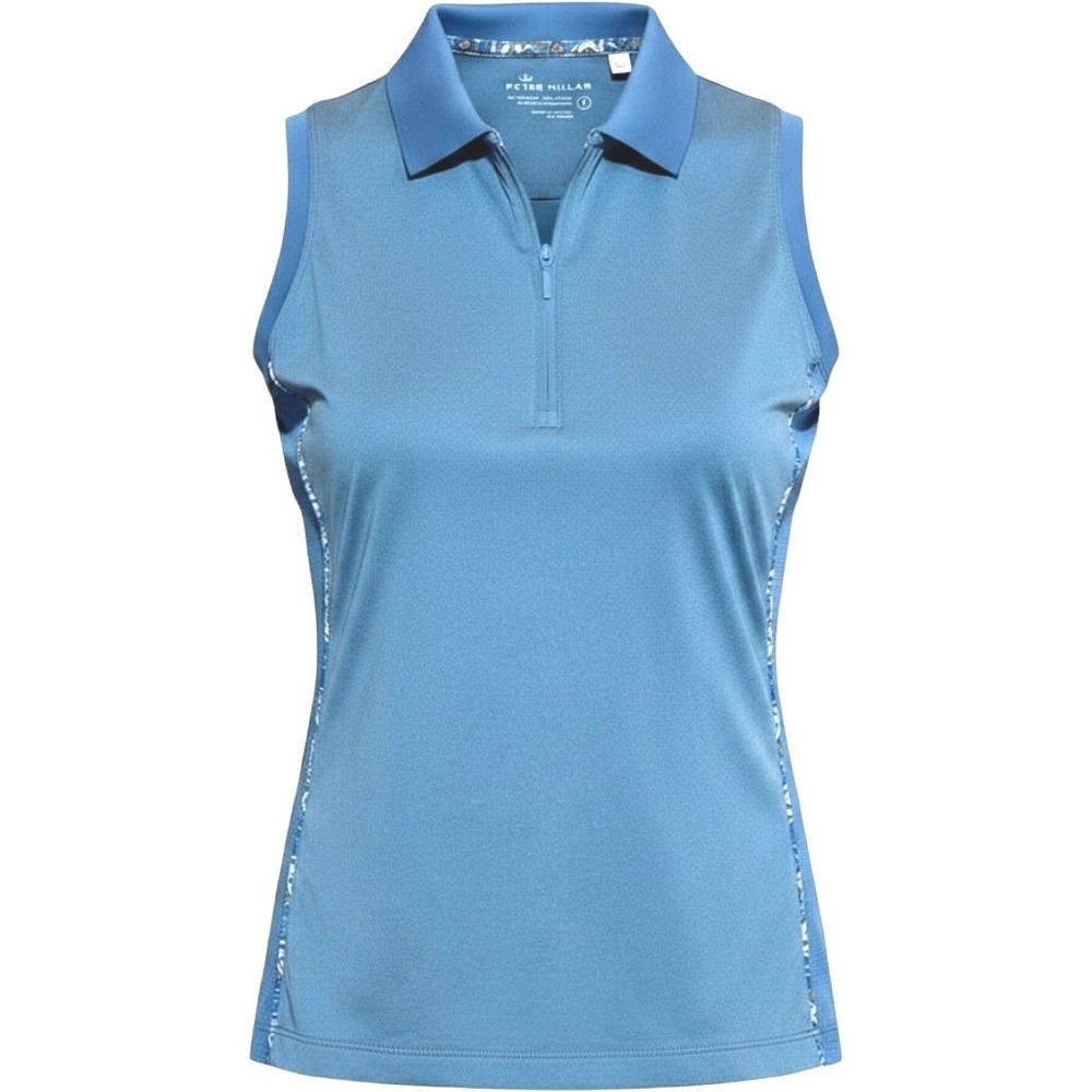 Peter Millar Golf Polo Women Small Blue Sleeveless Quarter Zip Cow Logo UPF 50+